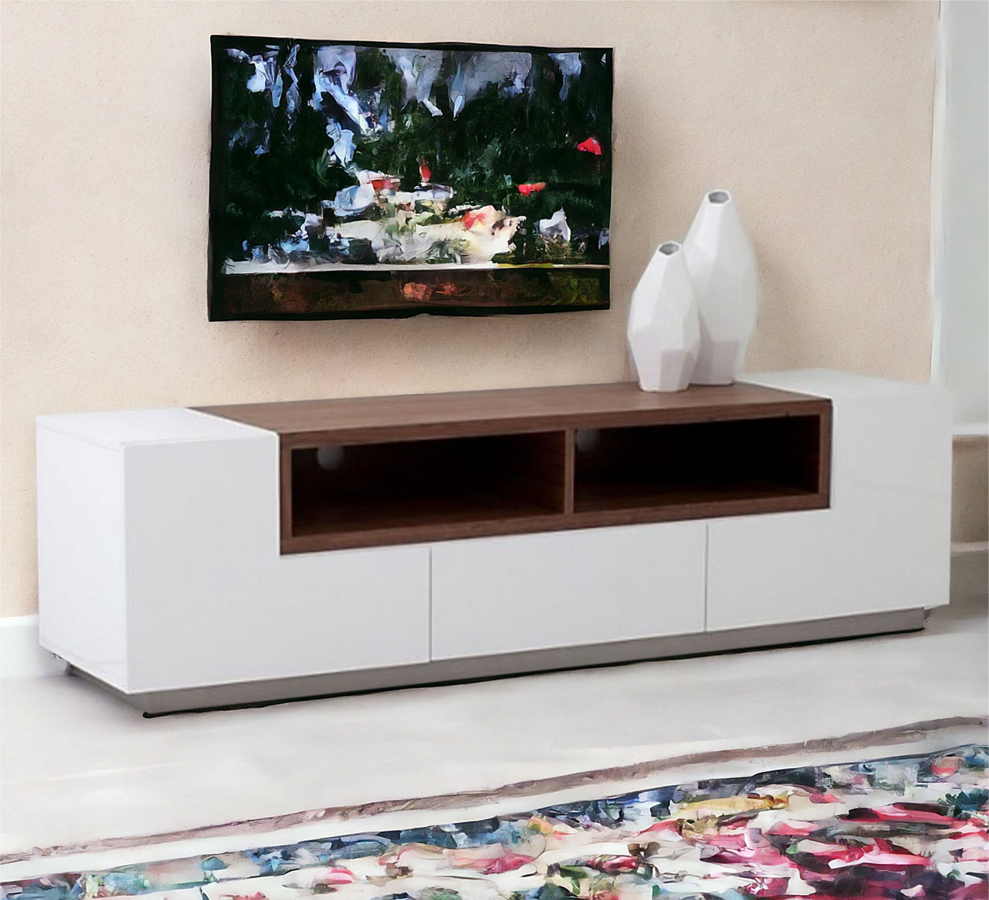 White and dark brown TV table