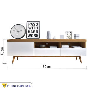 White and light brown TV table
