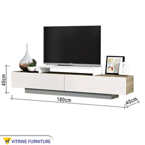 TV table with a modern design in white and beige wood