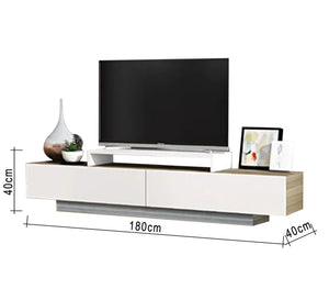 TV table with a modern design in white and beige wood