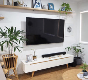 TV table with two shelves and X-shaped legs