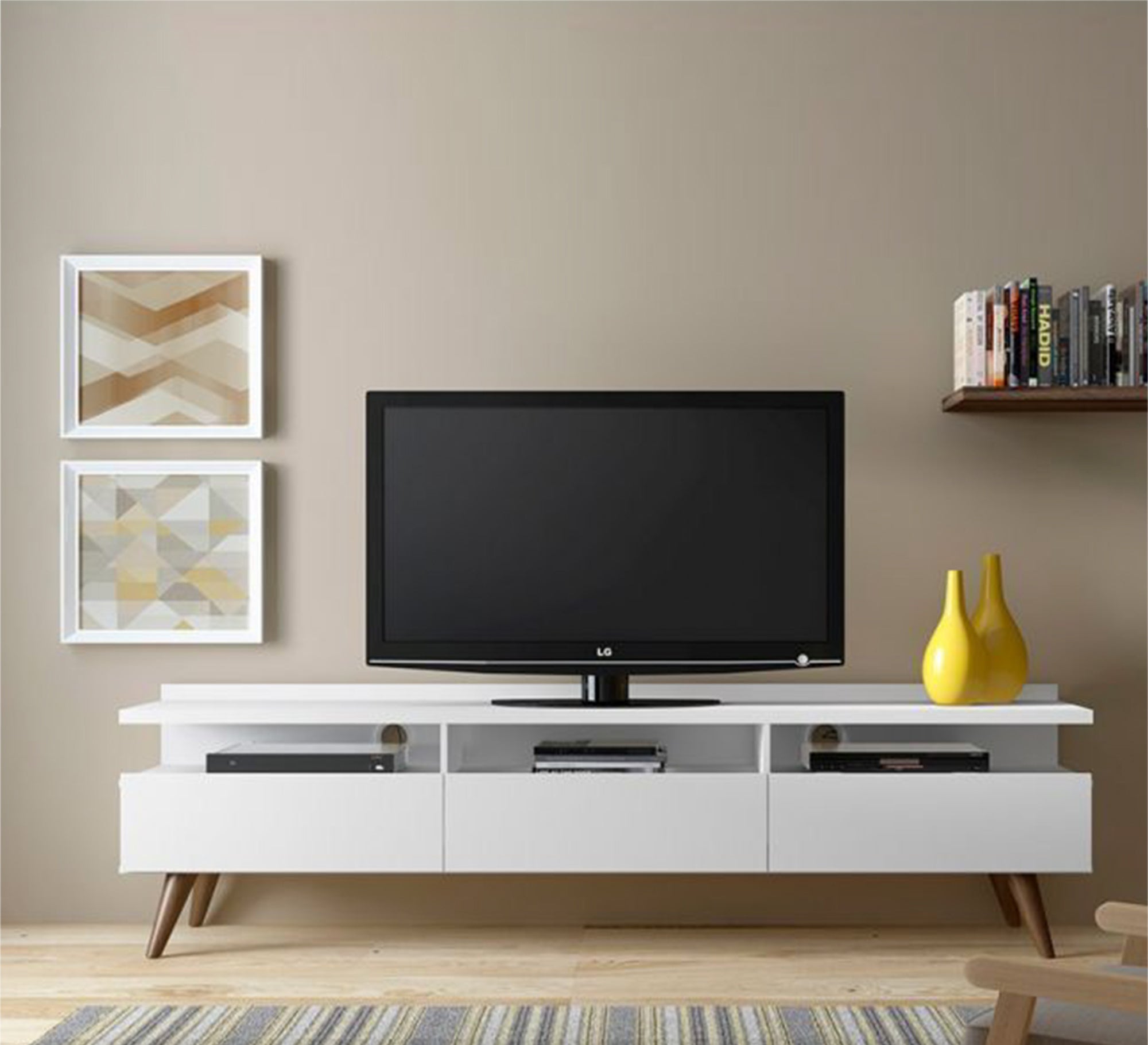 ModernHome White TV Unit - Sleek 3-Drawer Design