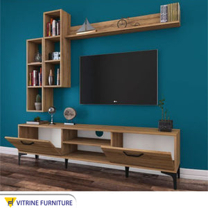 TV unit with two flap doors and two shelves