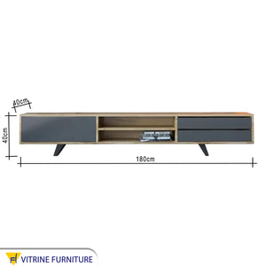 Black and beige TV table with upper shelves