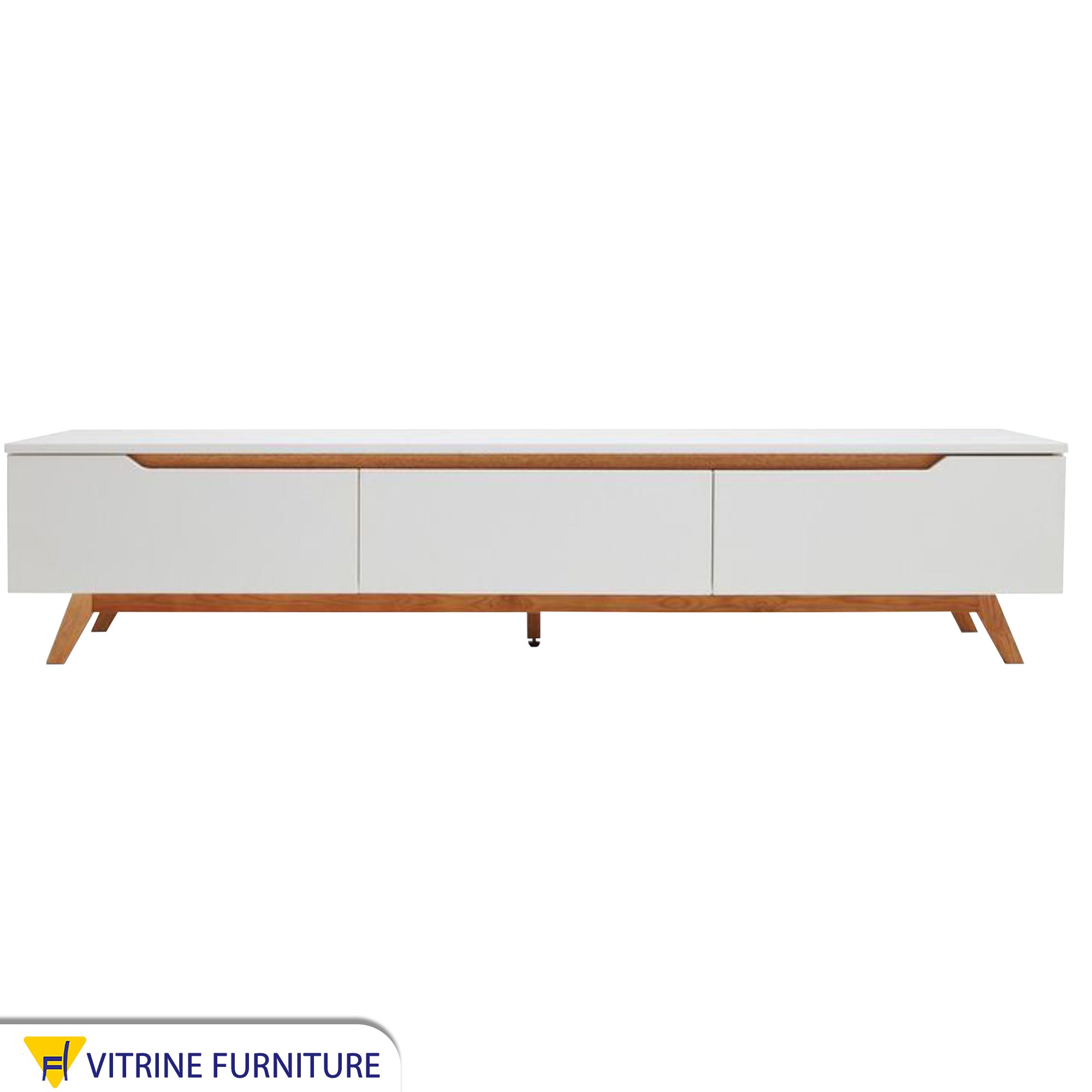 TV table with high legs, white and honey brown