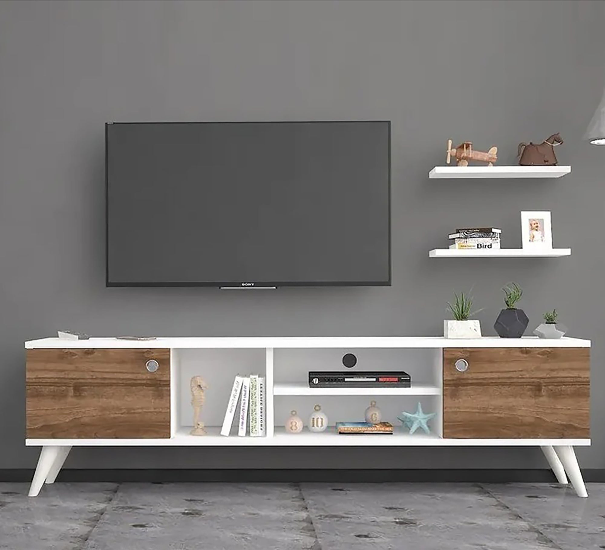 TV table equipped with wall shelves