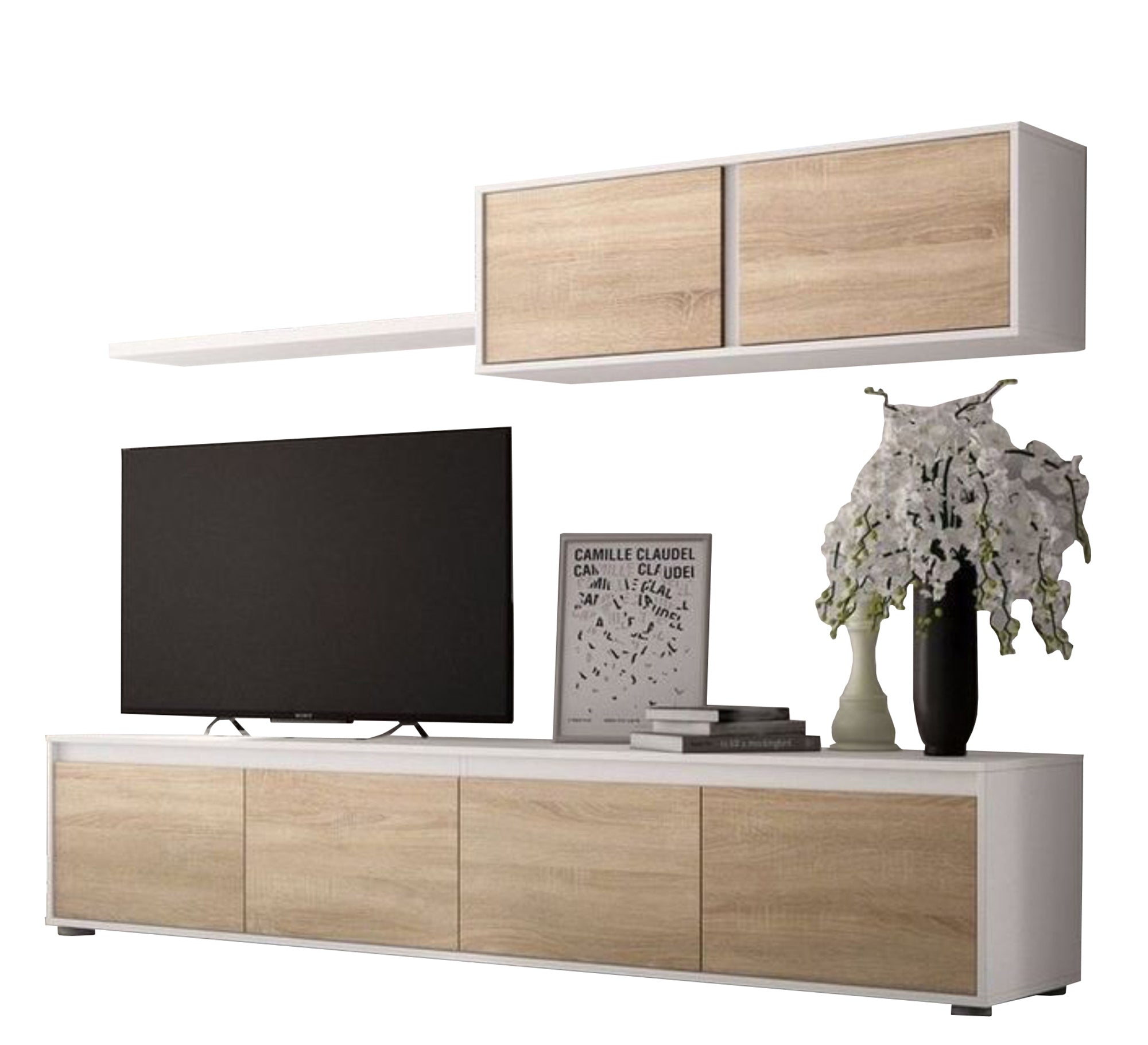 Wooden and white TV cabinet