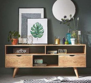 Beige wooden TV unit with two drawers