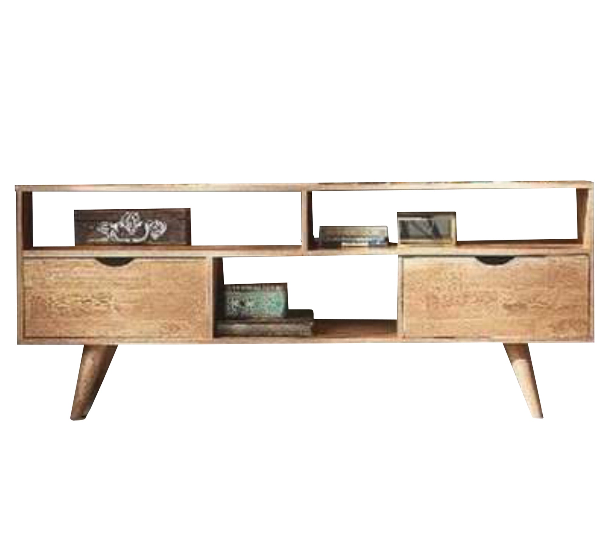 Beige wooden TV unit with two drawers