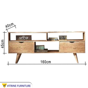 Beige wooden TV unit with two drawers