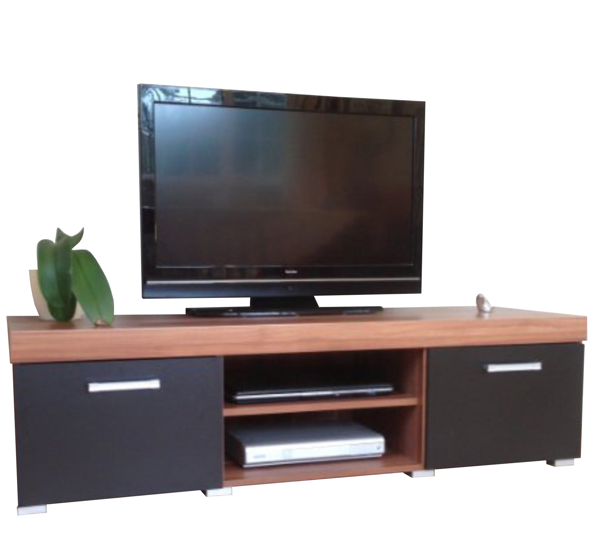 Dual Storage Black & Brown Wooden TV Table