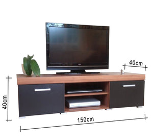 Dual Storage Black & Brown Wooden TV Table