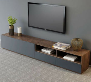 Dark gray and brown TV table