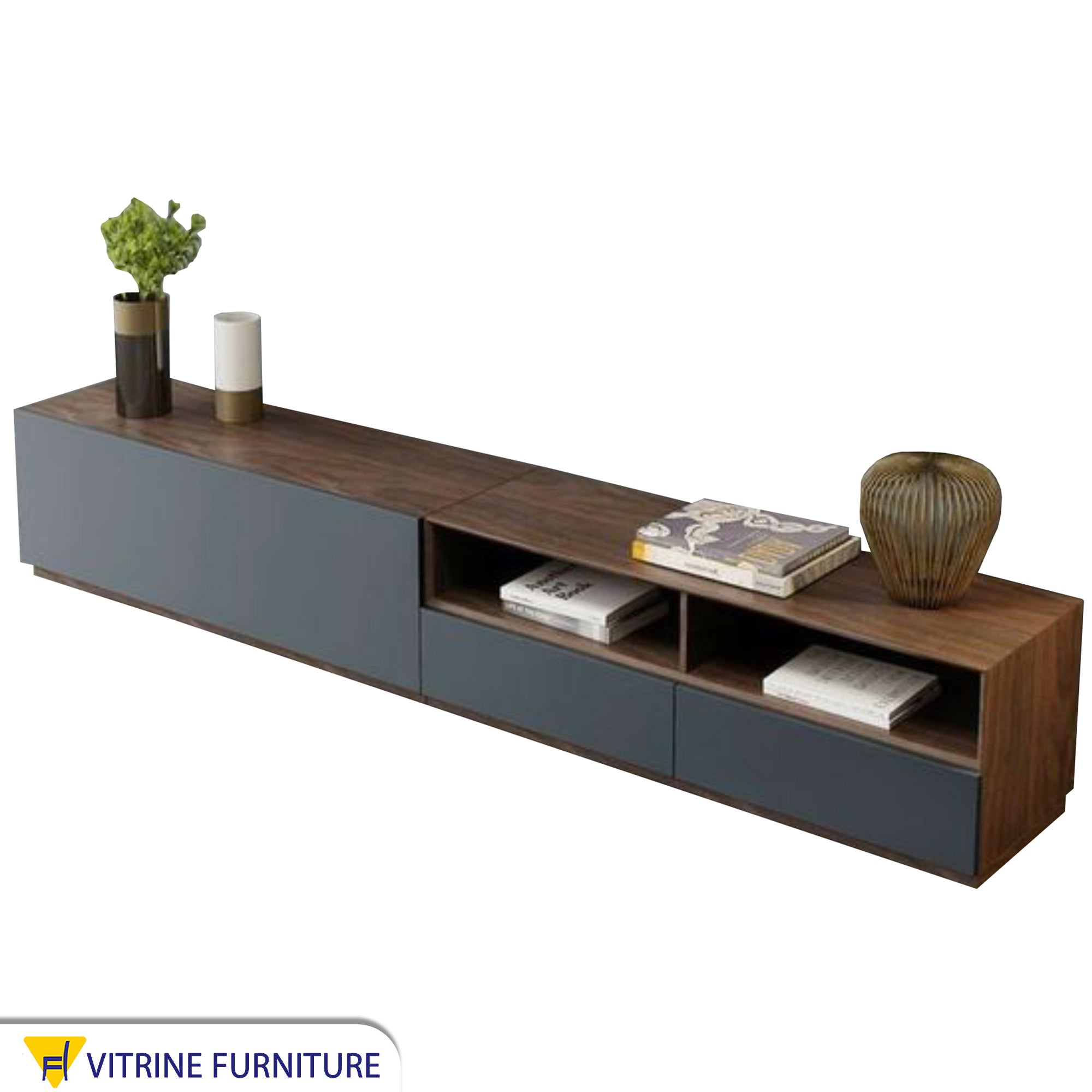 Dark gray and brown TV table