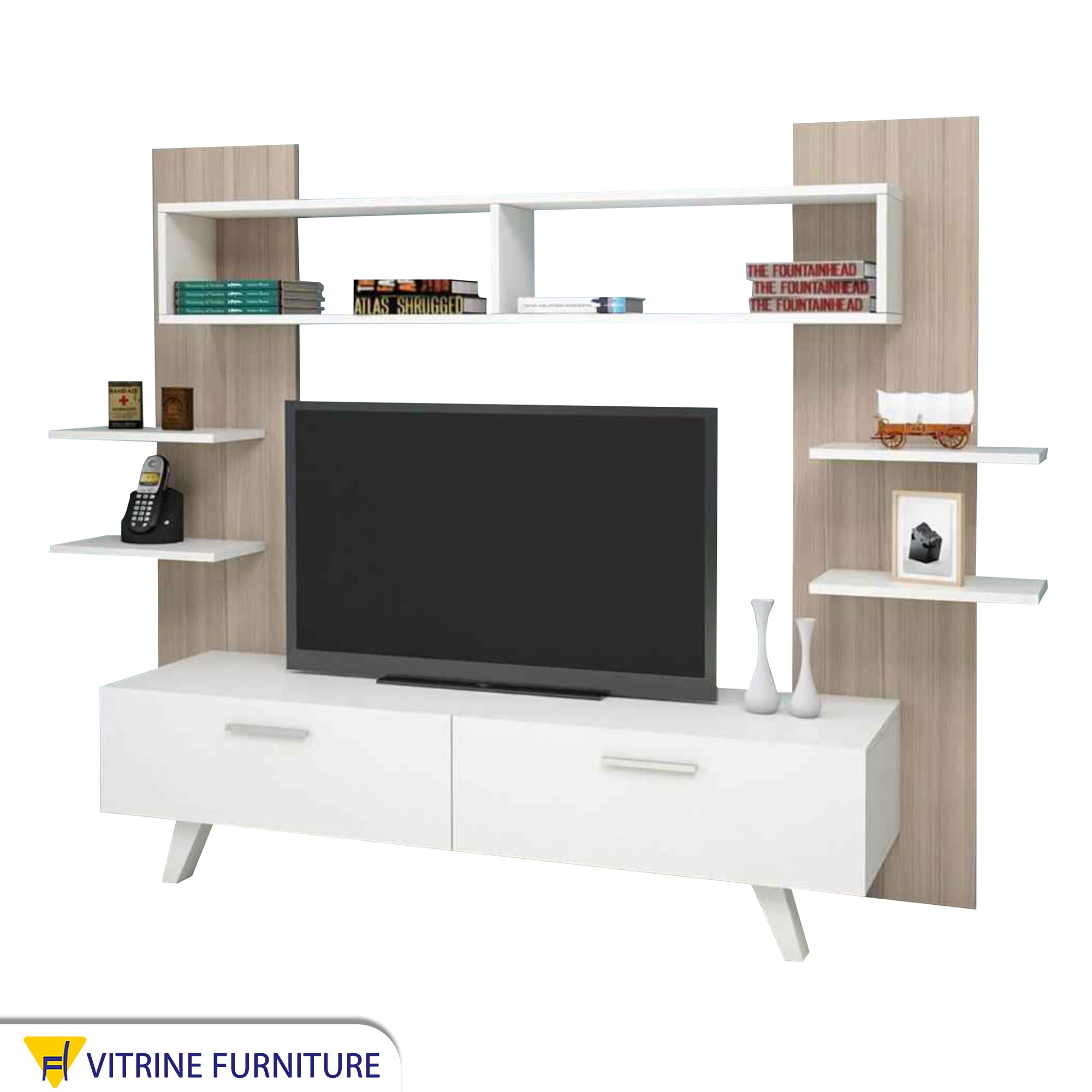 TV cabinet with side shelves