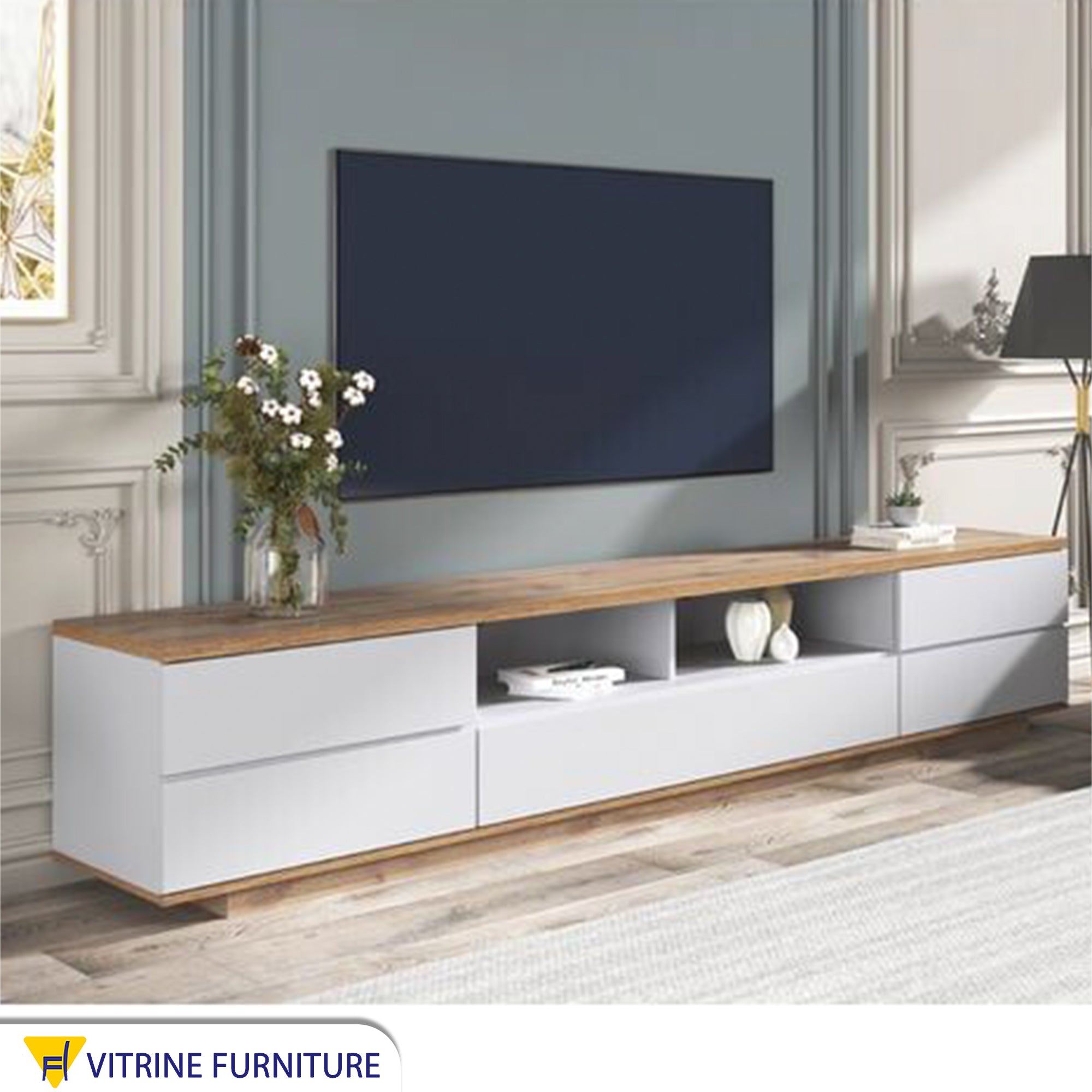 Rectangular TV unit with 5 drawers
