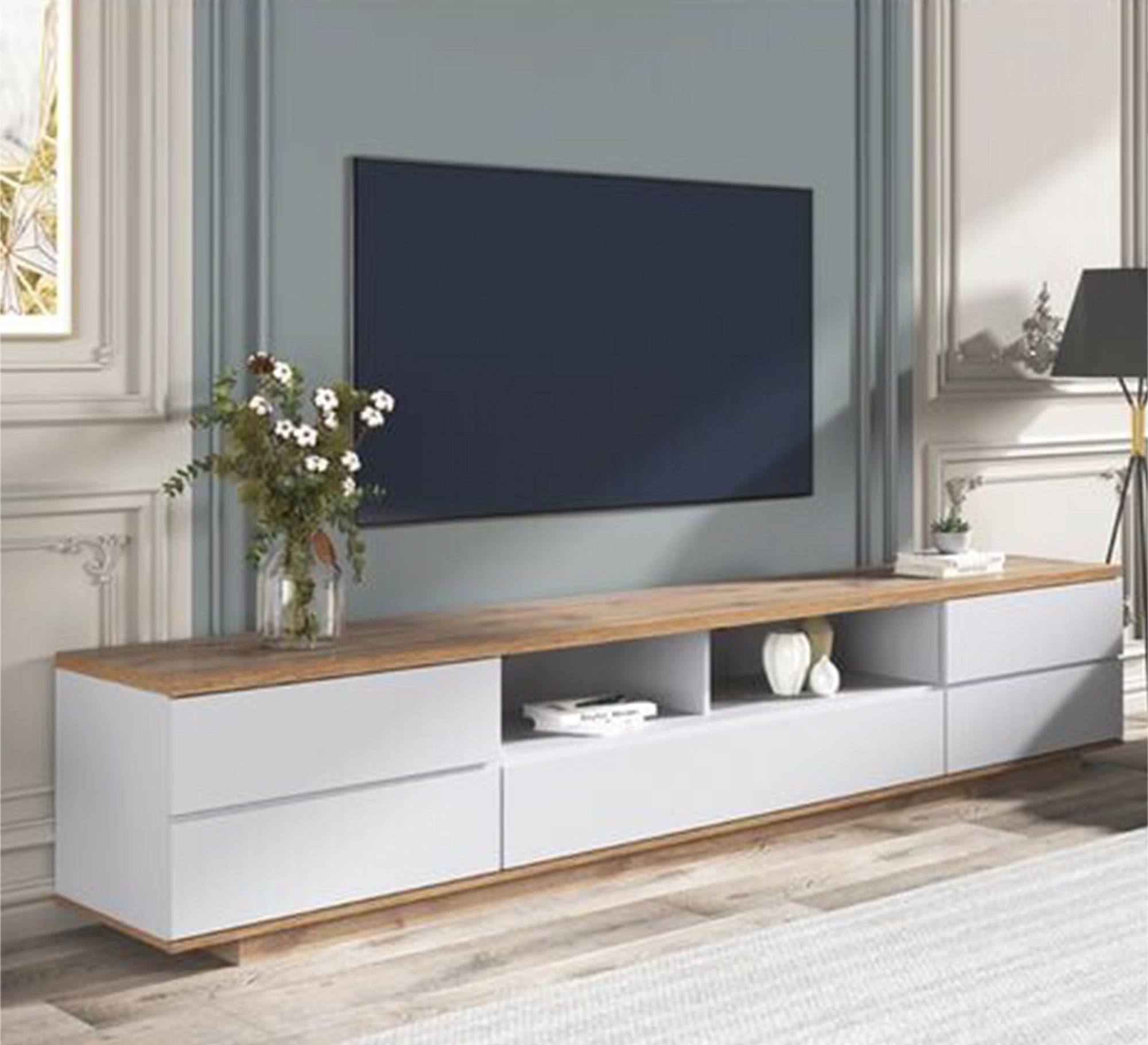 Rectangular TV unit with 5 drawers