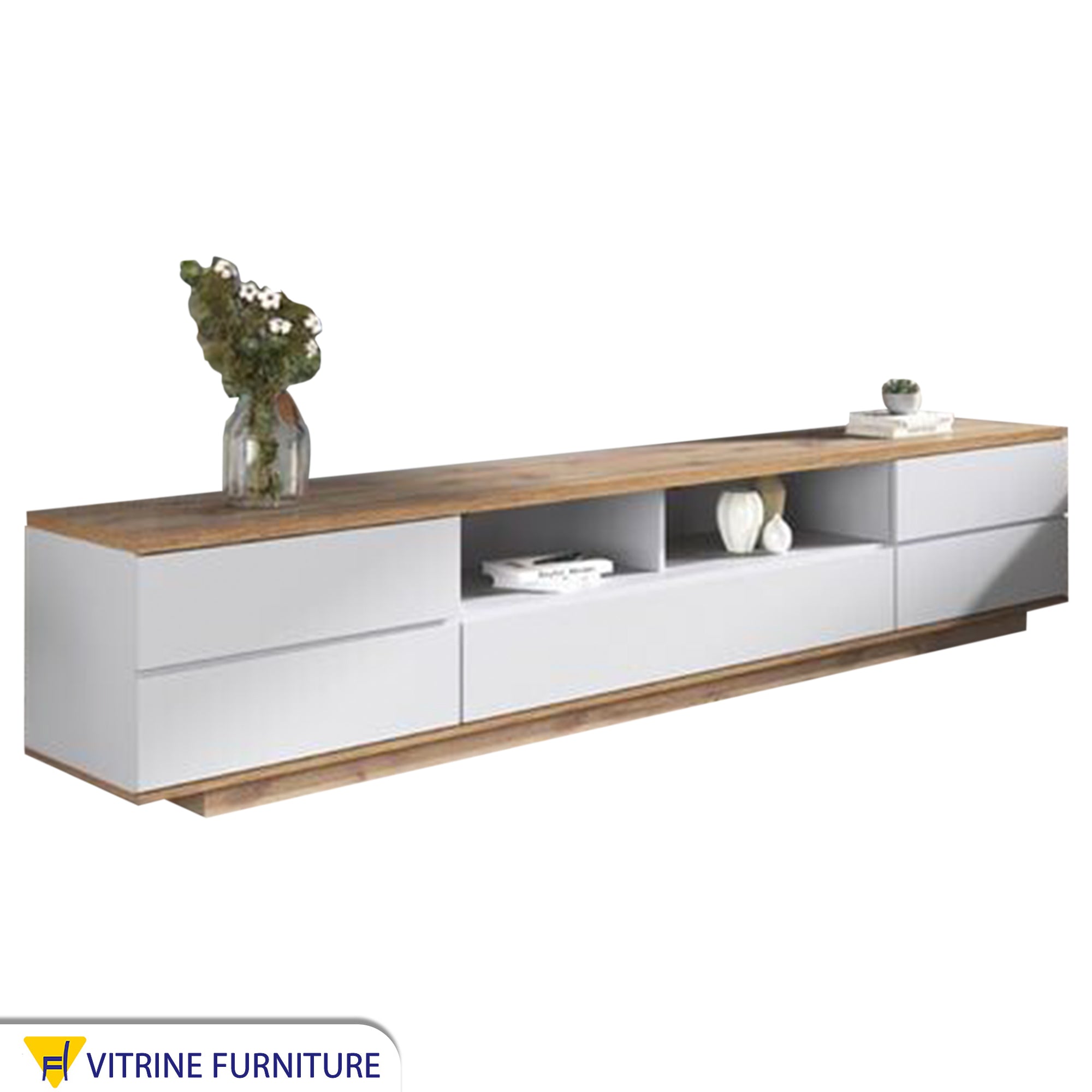 Rectangular TV unit with 5 drawers