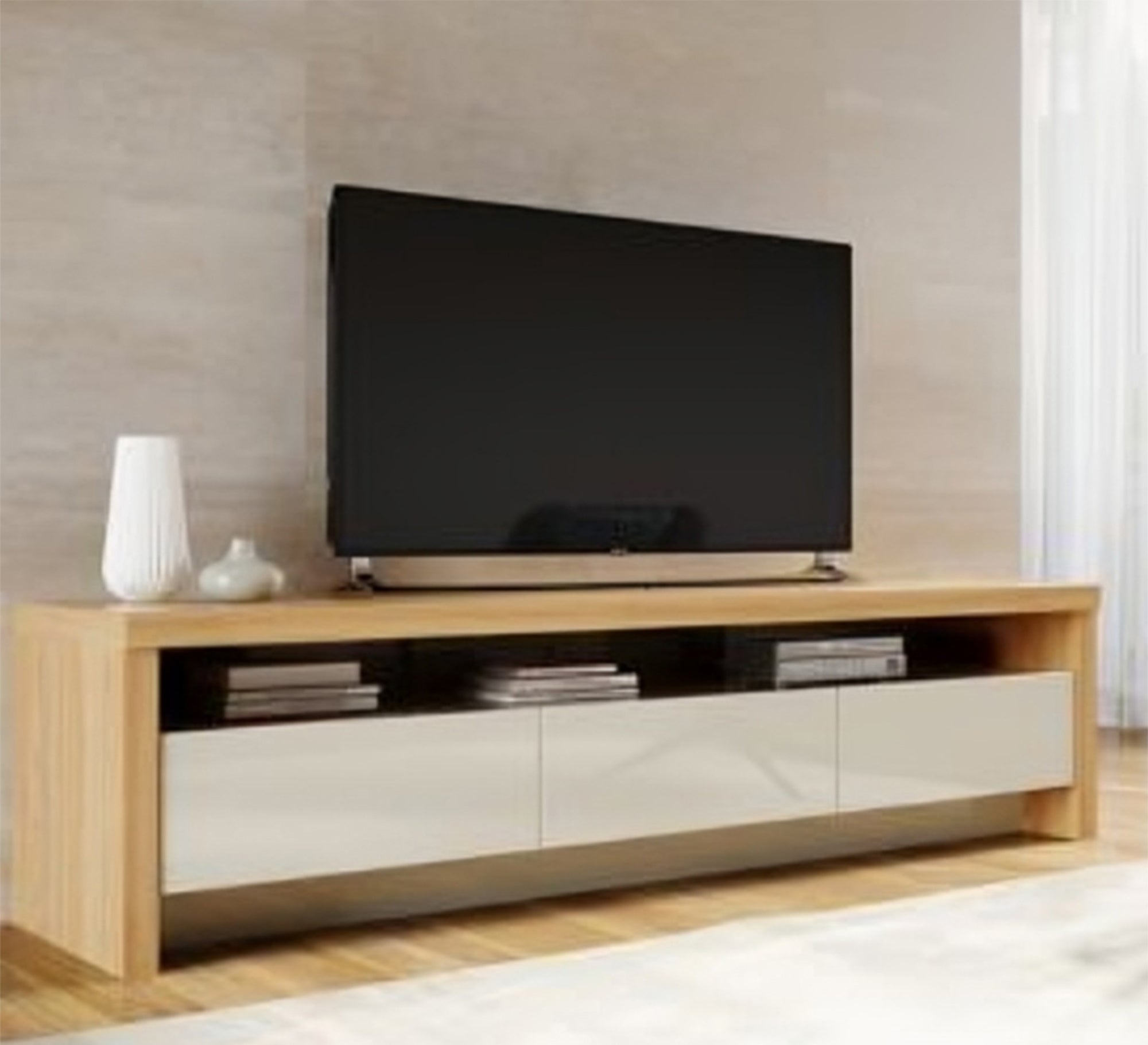 TV unit with large open shelf for storage