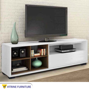 TV unit with multiple open spaces