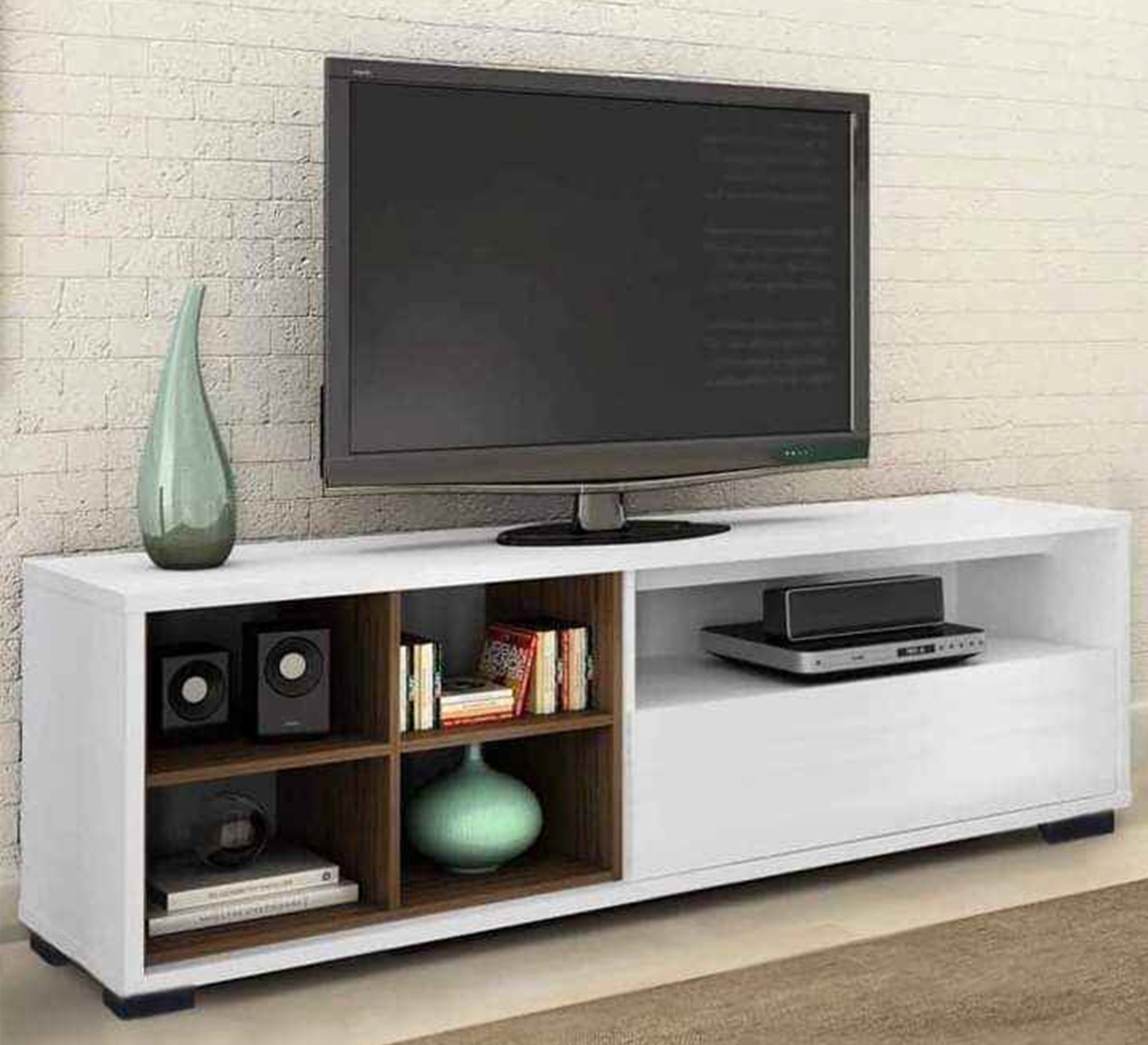 TV unit with multiple open spaces