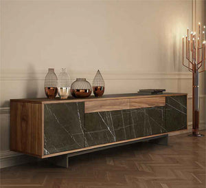 TV unit with olive green marble surface