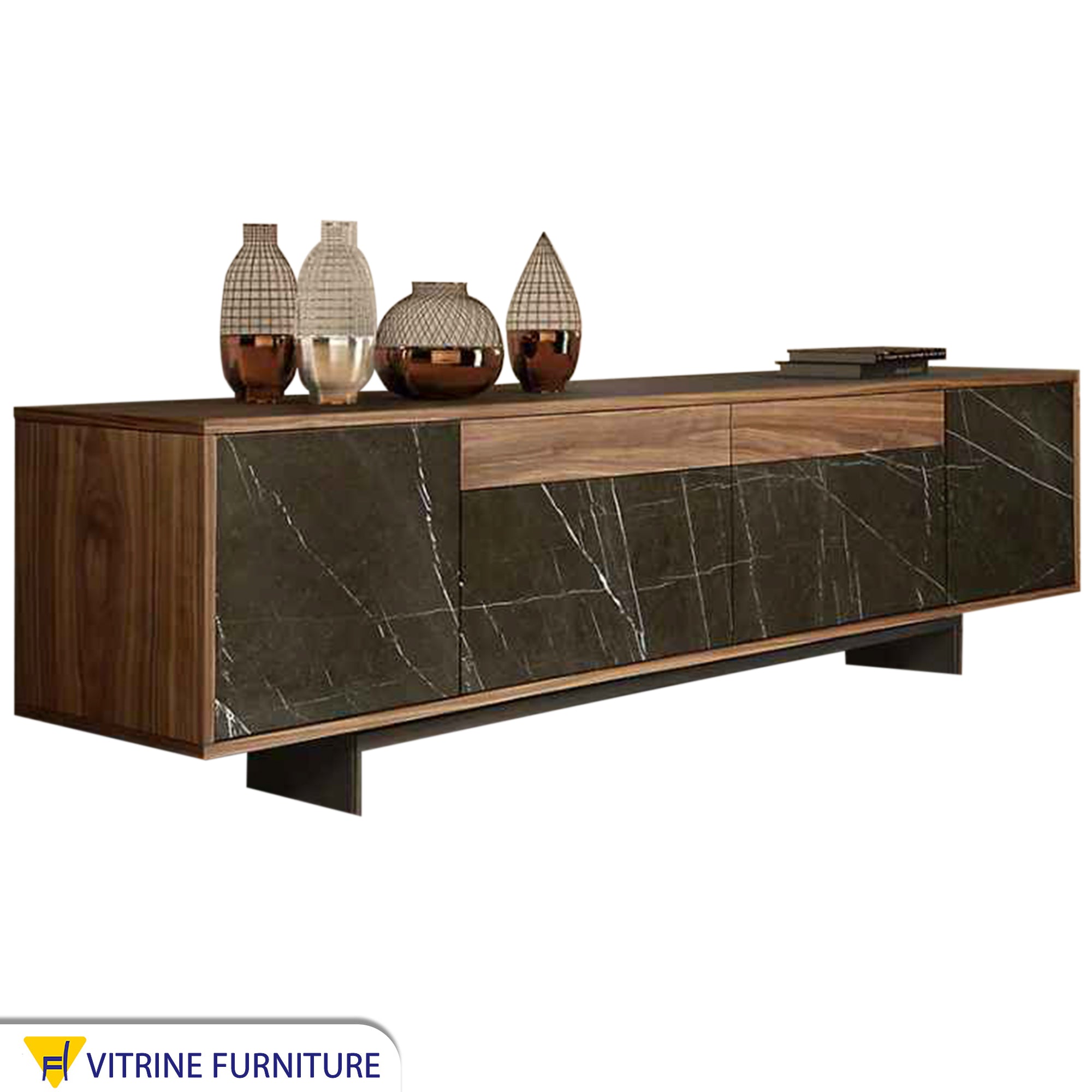 TV unit with olive green marble surface
