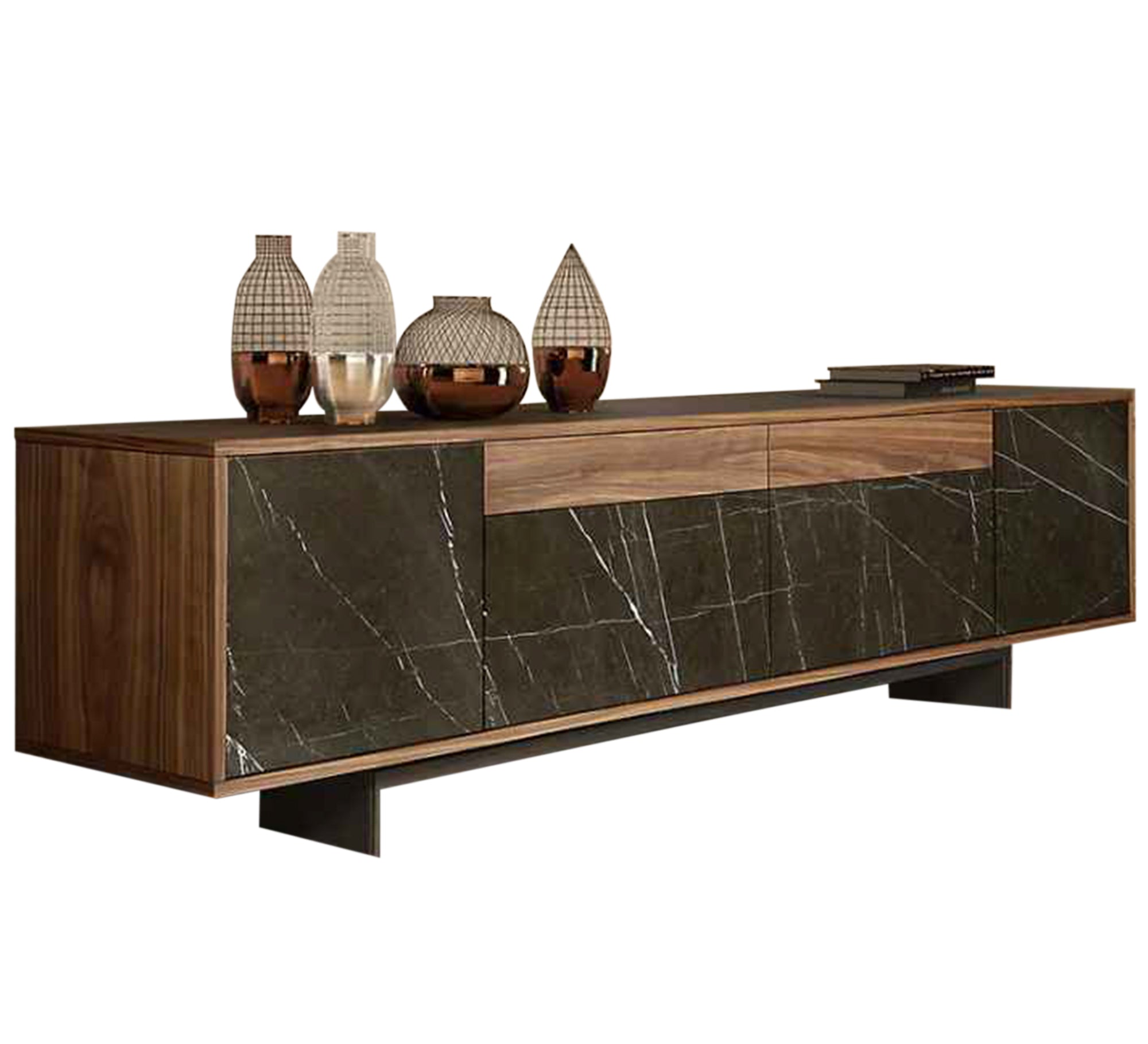 TV unit with olive green marble surface