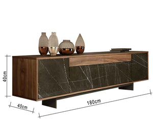 TV unit with olive green marble surface