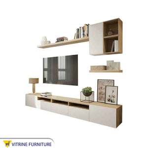 TV unit with attached upper shelves