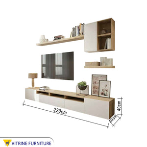 TV unit with attached upper shelves