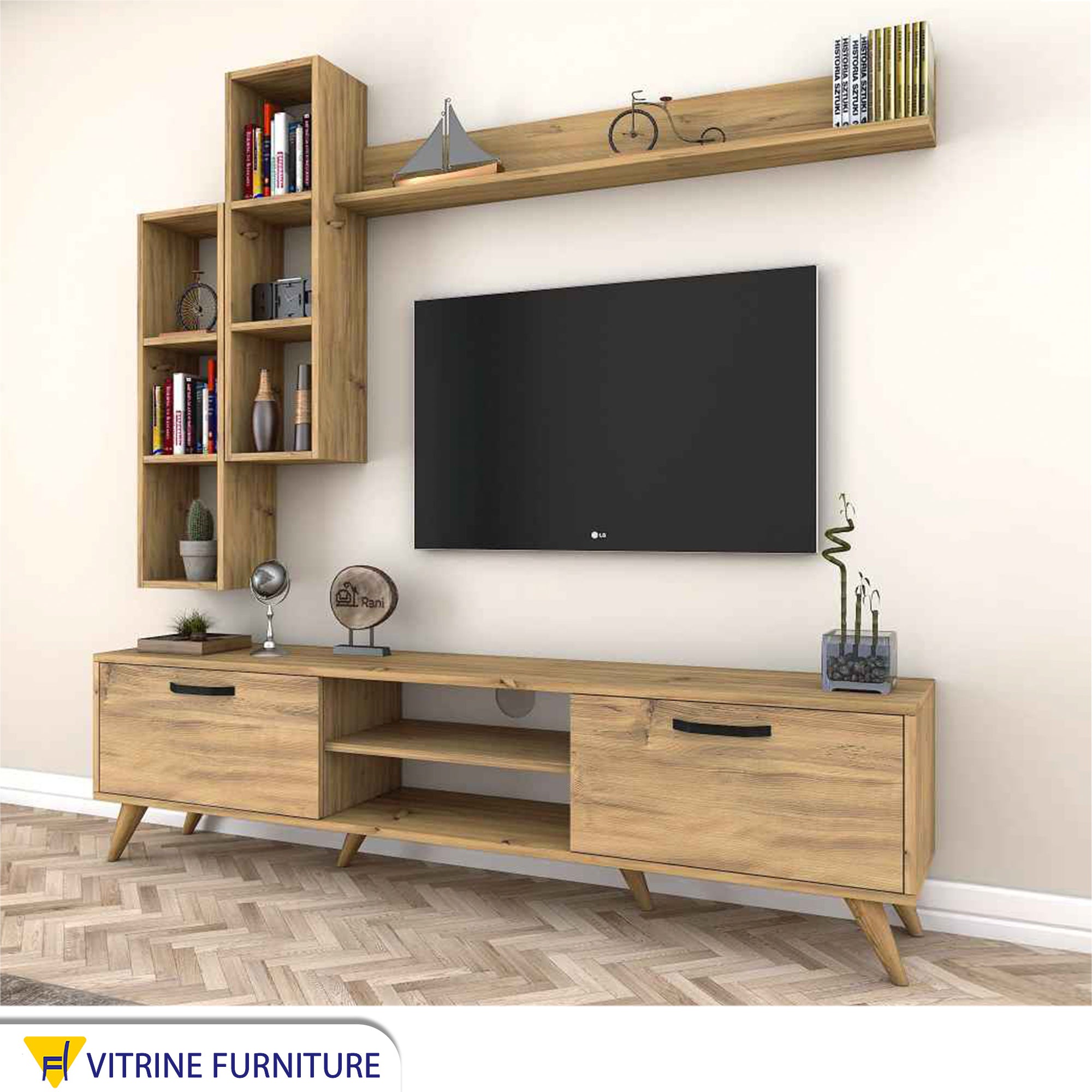 TV table in natural wood color