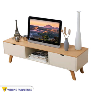 Beige and brown TV table