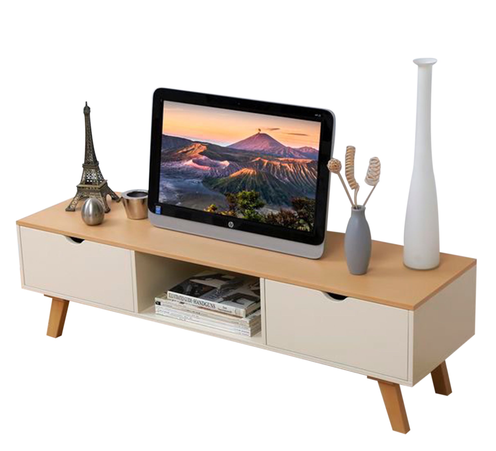 Beige & Brown TV Table - Chic & Cozy