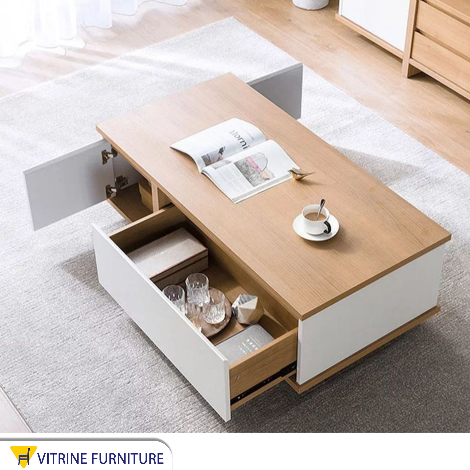 Coffee table with drawer and sliding door