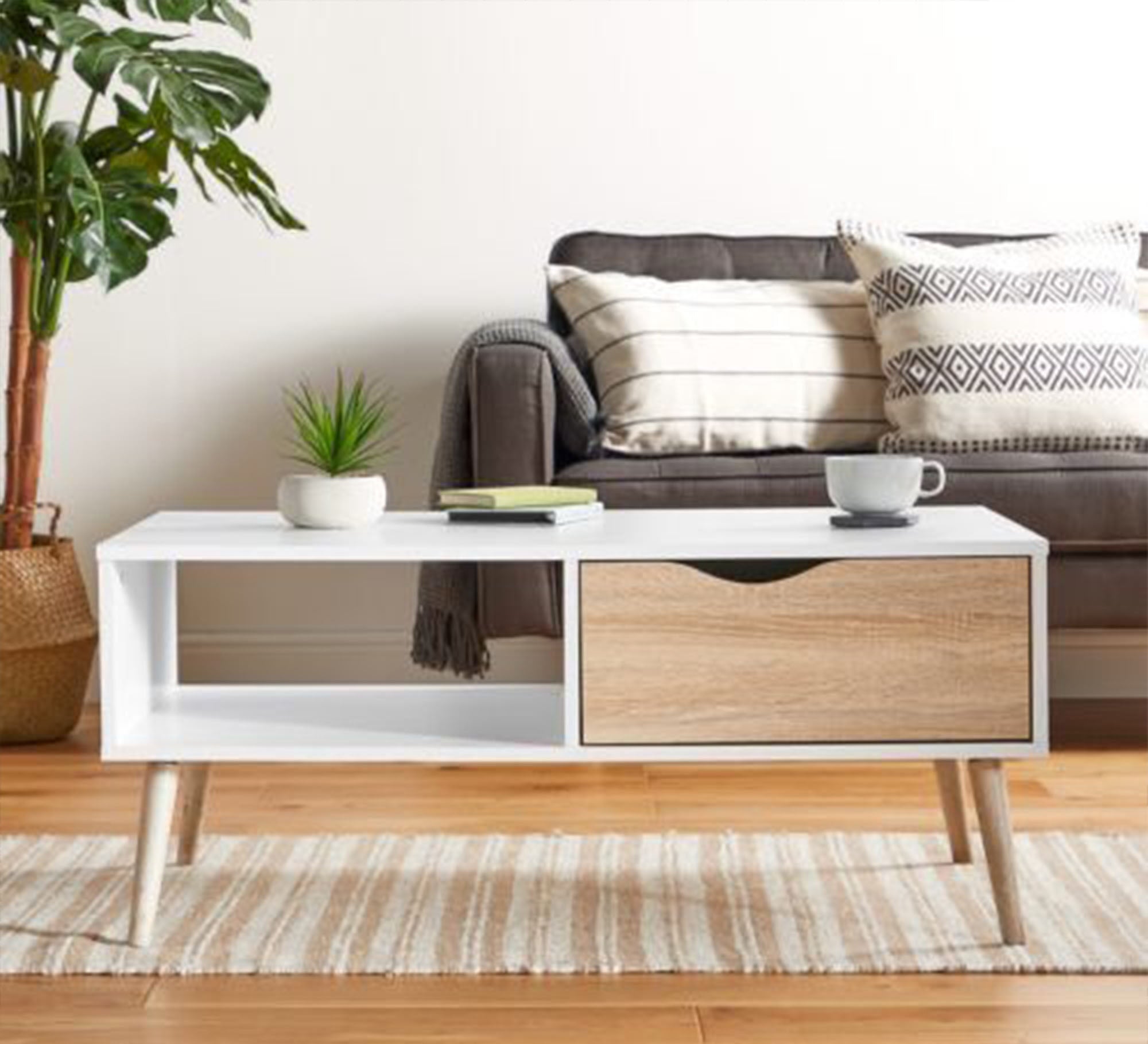 Center table with drawer and shelf