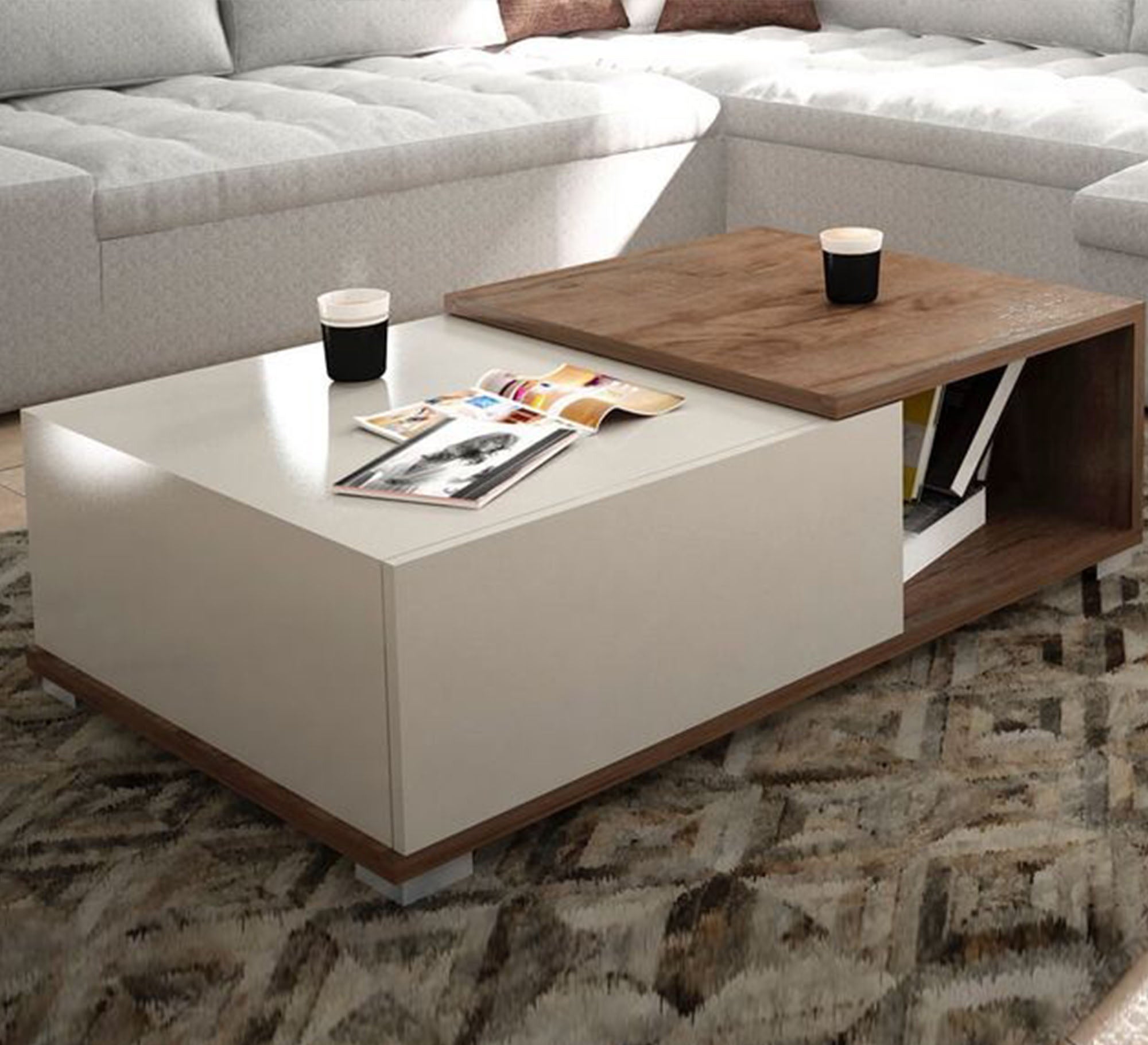 Center table in white and brown