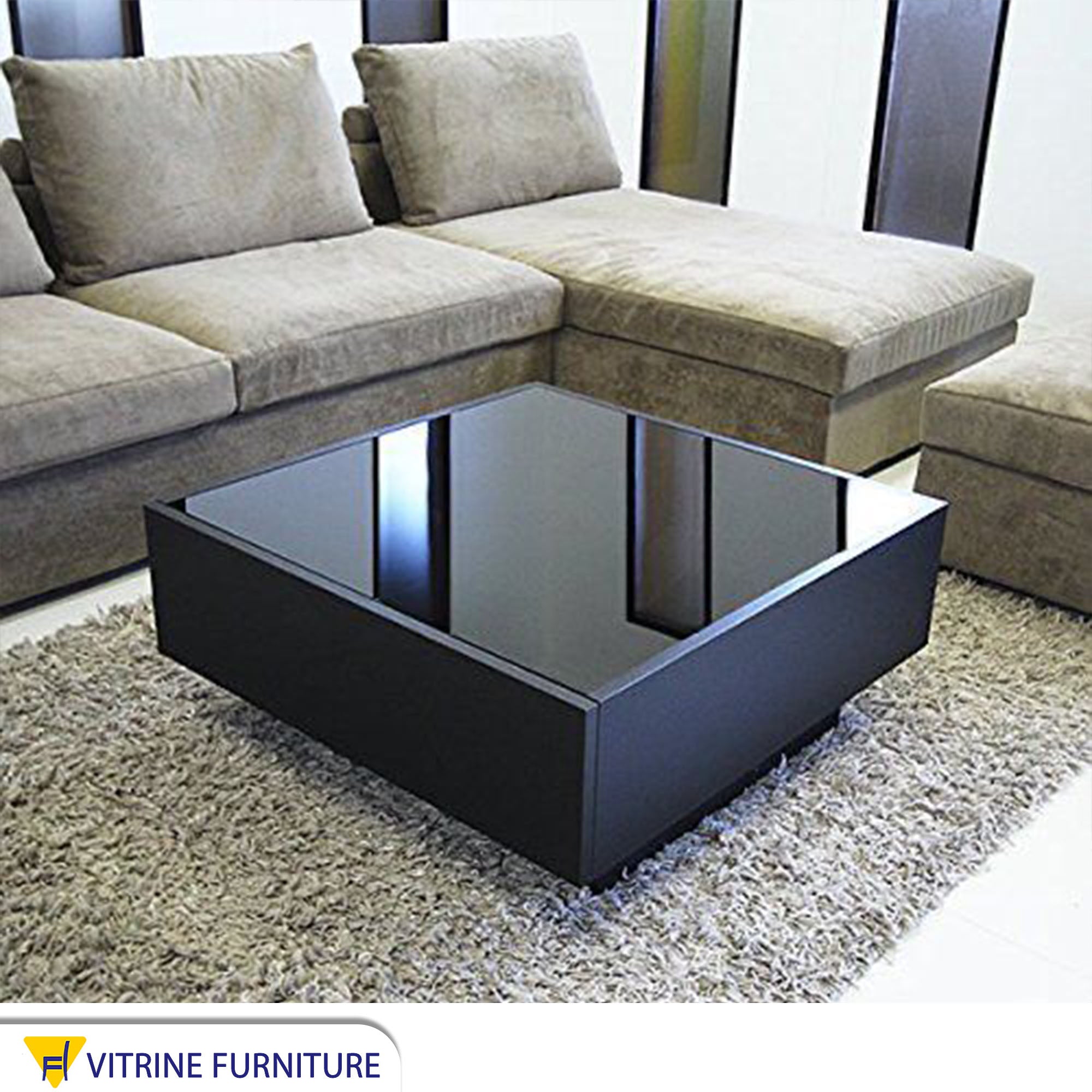 Black center table with clear glass