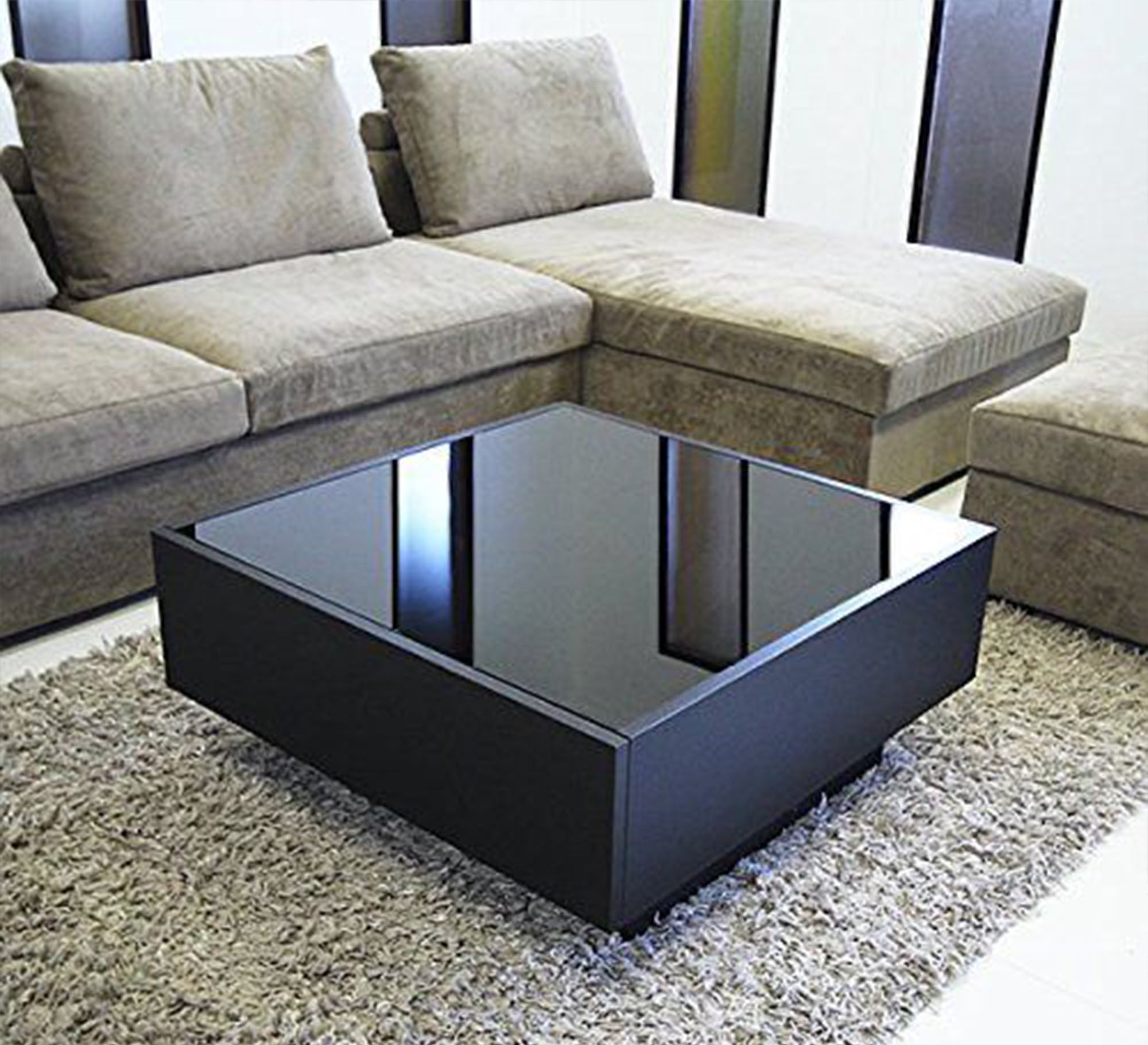 Black center table with clear glass