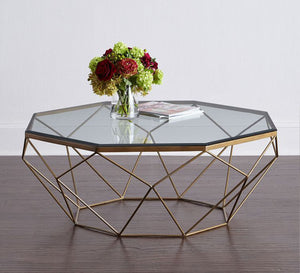 Polygonal center table with clear glass