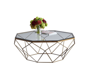 Polygonal center table with clear glass