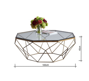 Polygonal center table with clear glass