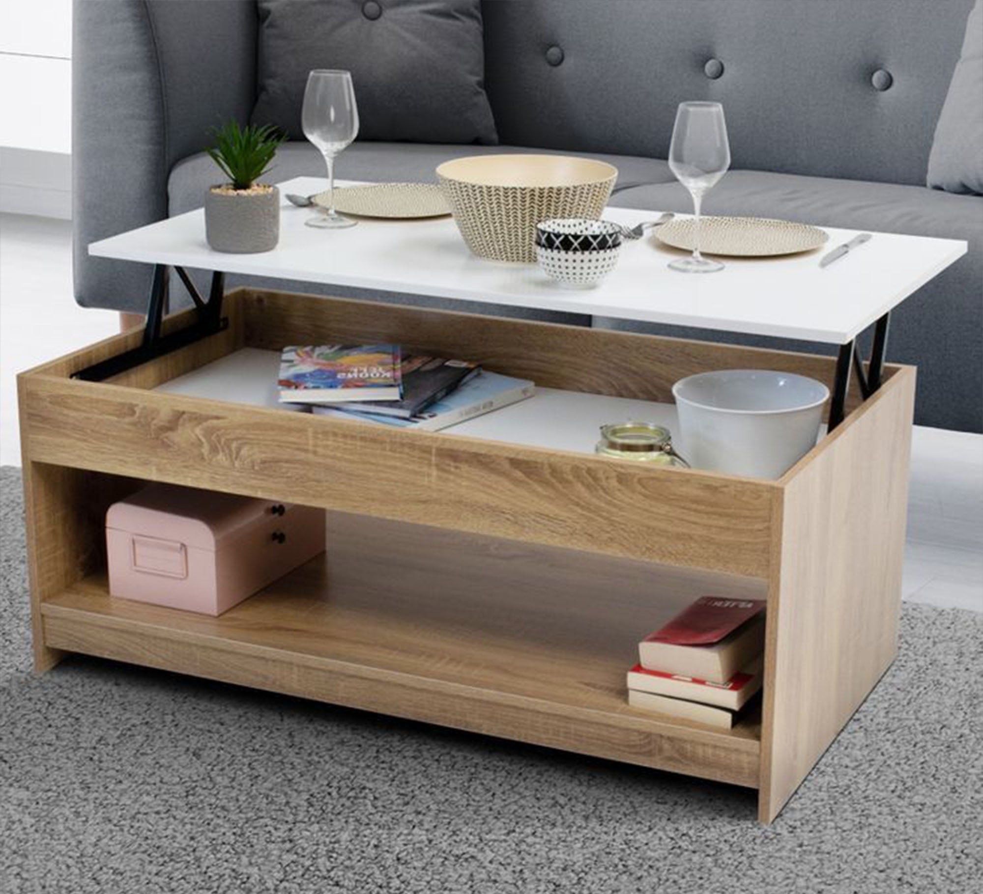 Beige table with movable top