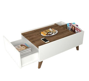 White table with brown wooden top and high legs