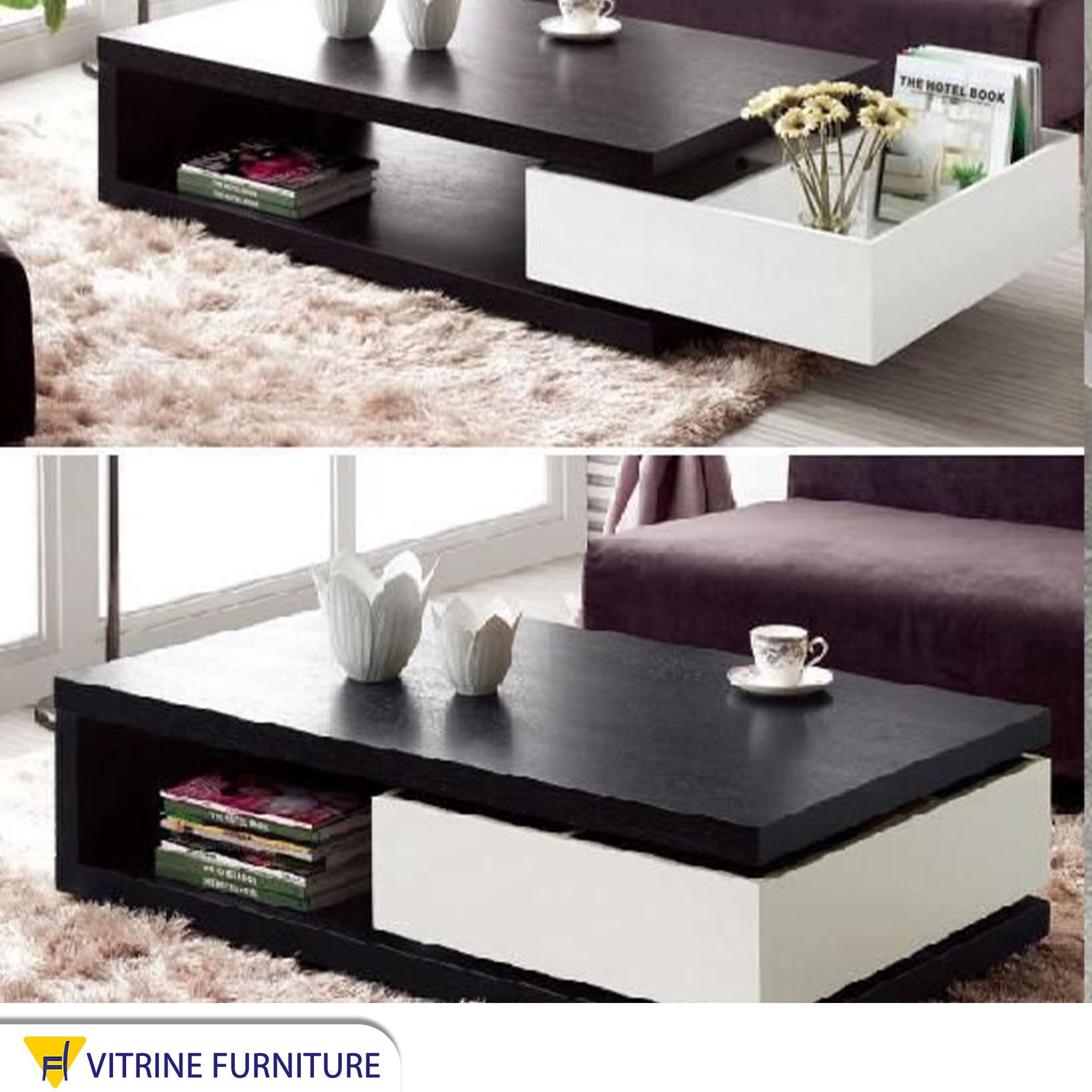 Black table with movable drawer