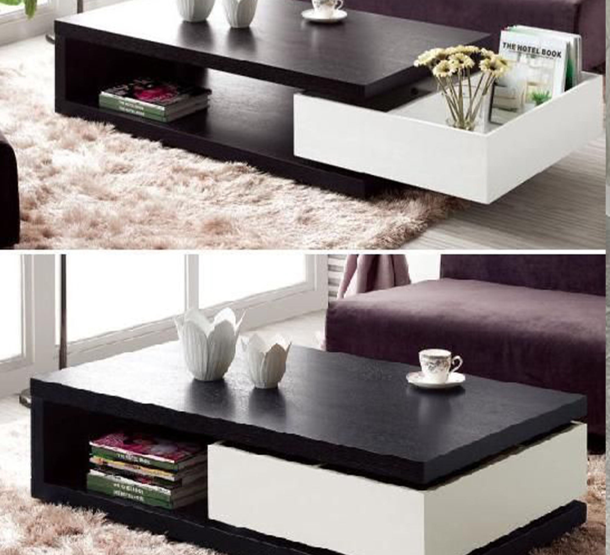 Black table with movable drawer