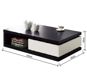 Black table with movable drawer