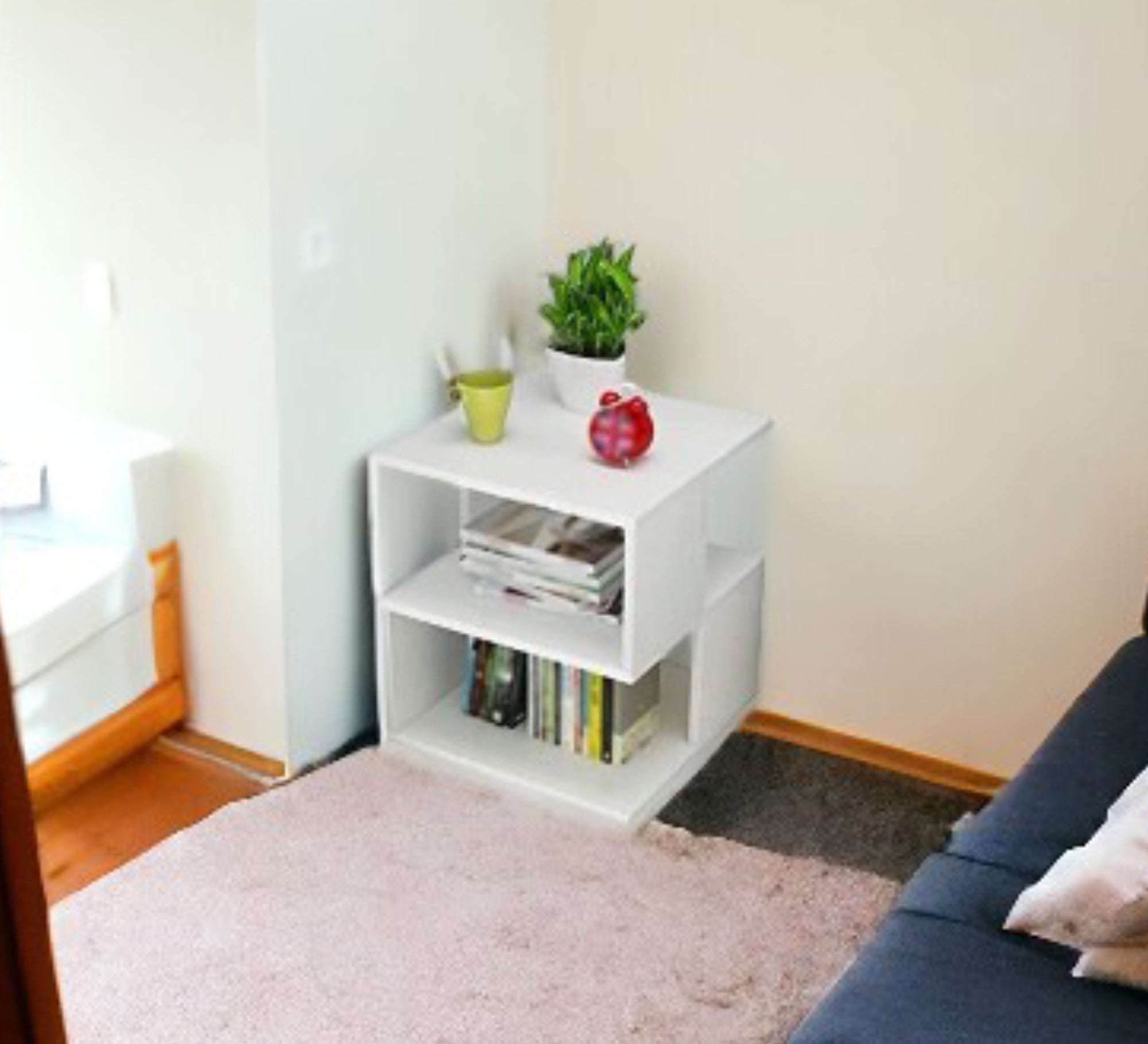 Sleek White Side Table with Storage