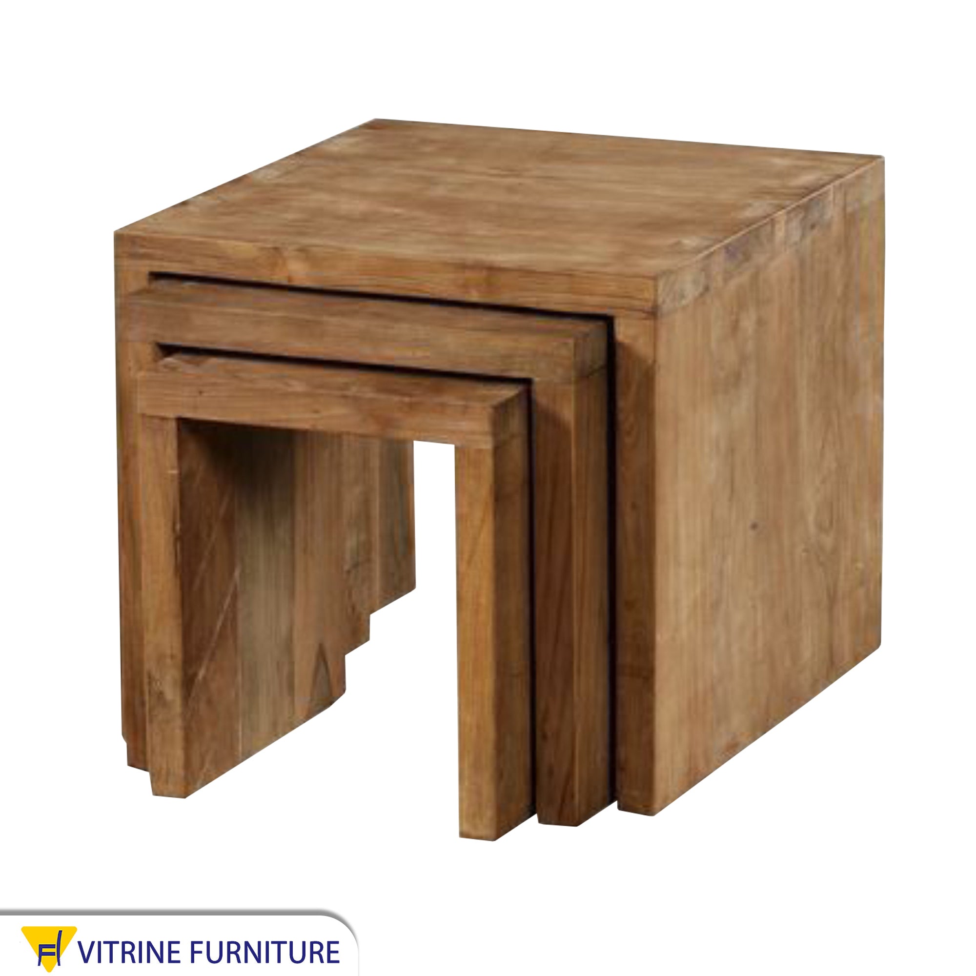 Three nesting tables in wooden brown
