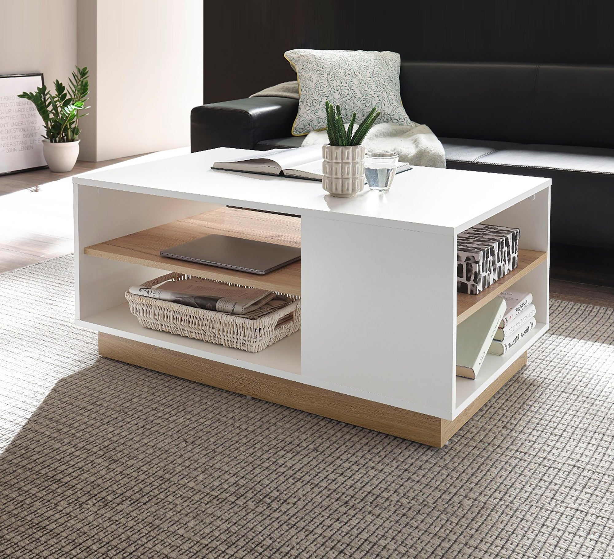 Modern white table with shelves